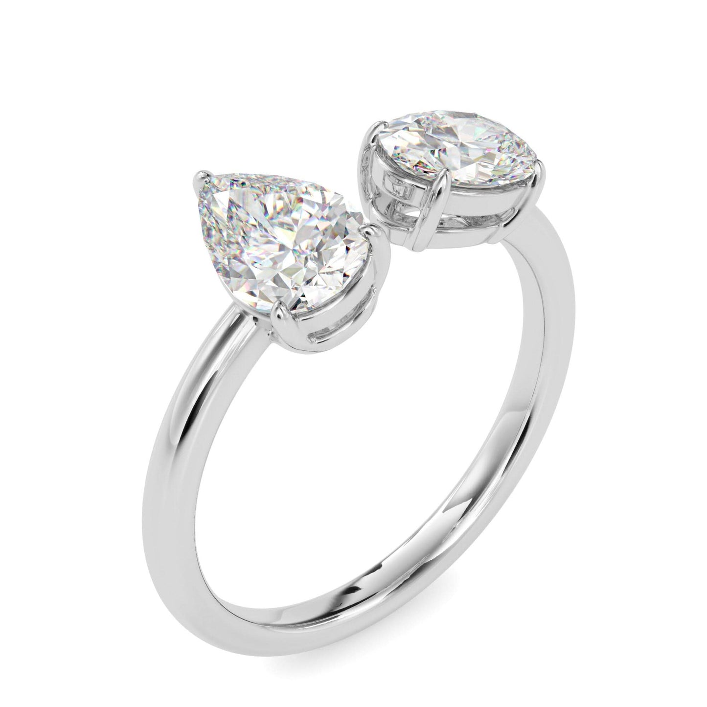 toi et moi 2 carat oval & pear cut diamond engagement ring for women โ two stone bridal jewelry