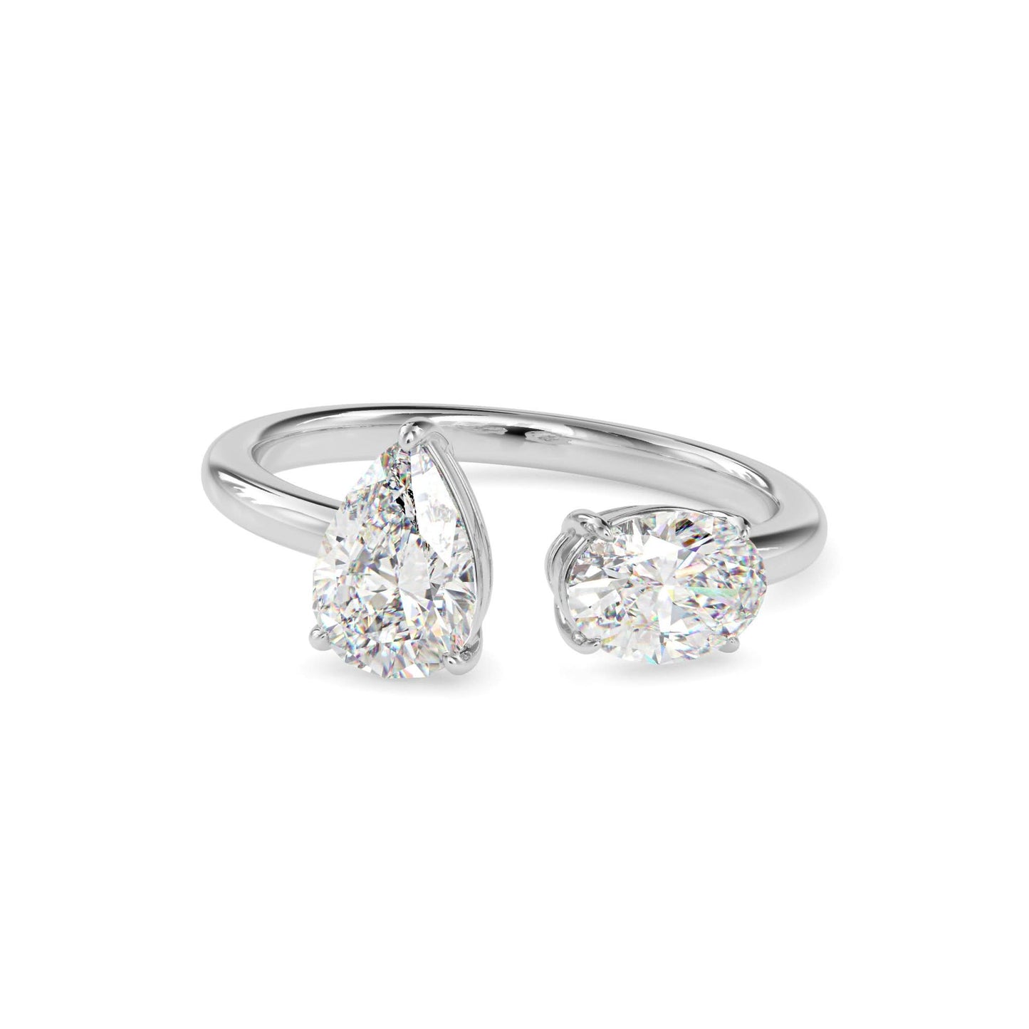 toi et moi 2 carat oval & pear cut diamond engagement ring for women โ two stone bridal jewelry