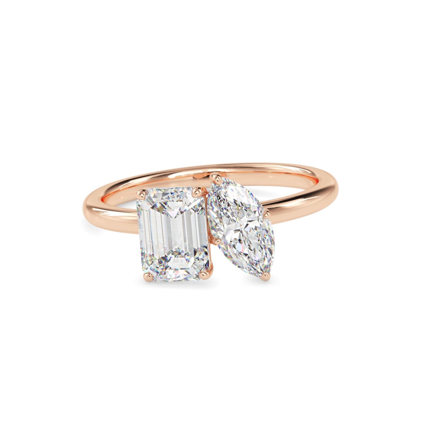 toi et moi 2 carat emerald & marquise cut diamond engagement ring for women โ two stone bridal jewelry
