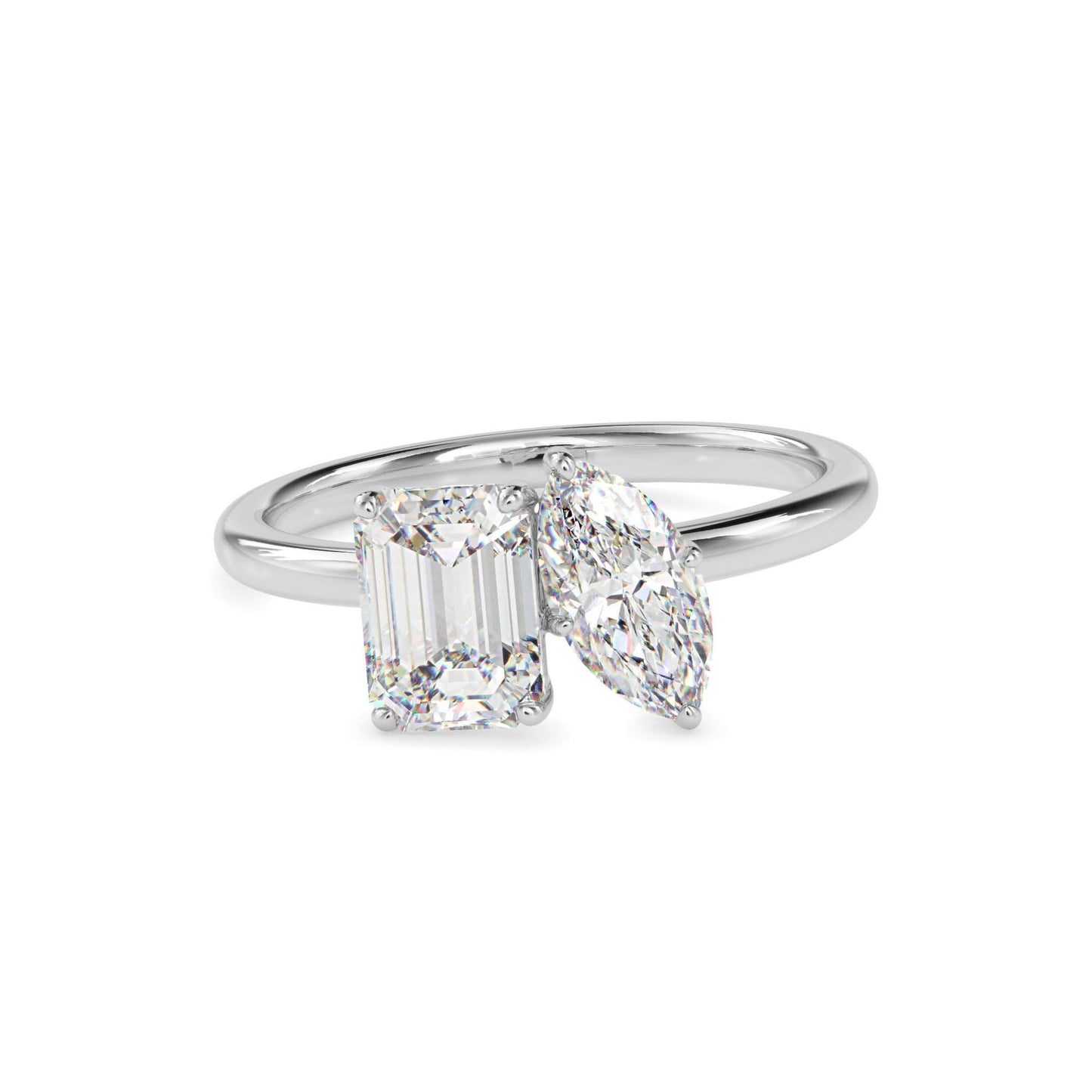 toi et moi 2 carat emerald & marquise cut diamond engagement ring for women โ two stone bridal jewelry