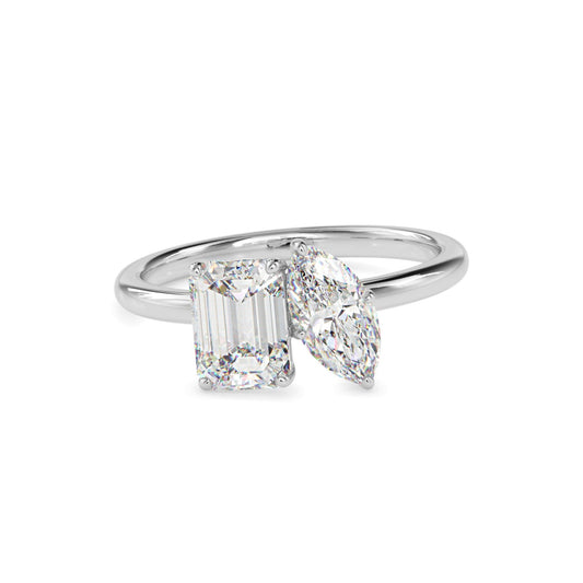 Toi et Moi 2 Carat Emerald & Marquise Cut Diamond Engagement Ring for Women – Two Stone Bridal Jewelry