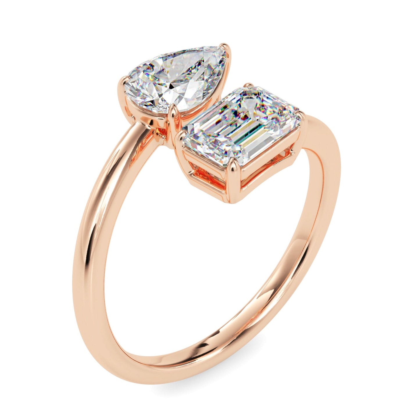 toi et moi 2 carat pear & emerald cut diamond engagement ring for women โ two stone bridal jewelry