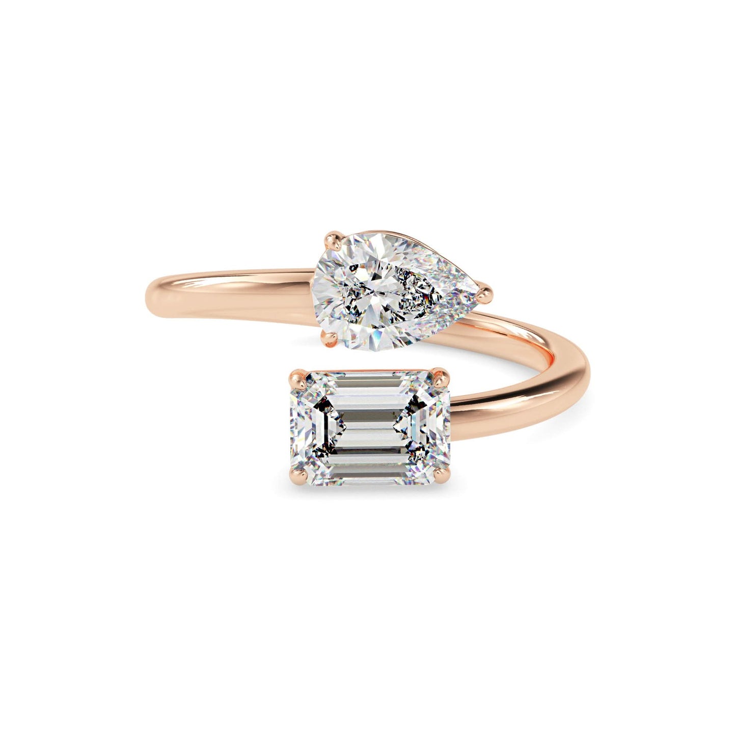 toi et moi 2 carat pear & emerald cut diamond engagement ring for women โ two stone bridal jewelry