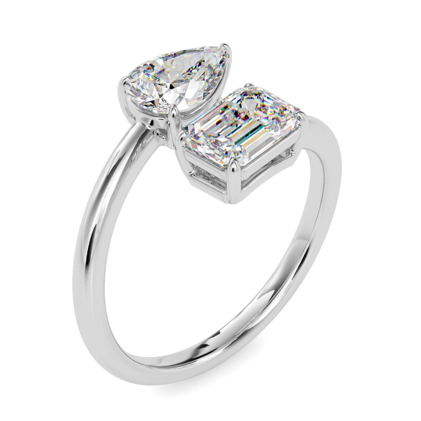toi et moi 2 carat pear & emerald cut diamond engagement ring for women โ two stone bridal jewelry