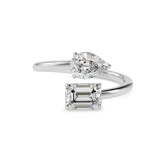 Toi et Moi 2 Carat Pear & Emerald Cut Diamond Engagement Ring for Women – Two Stone Bridal Jewelry