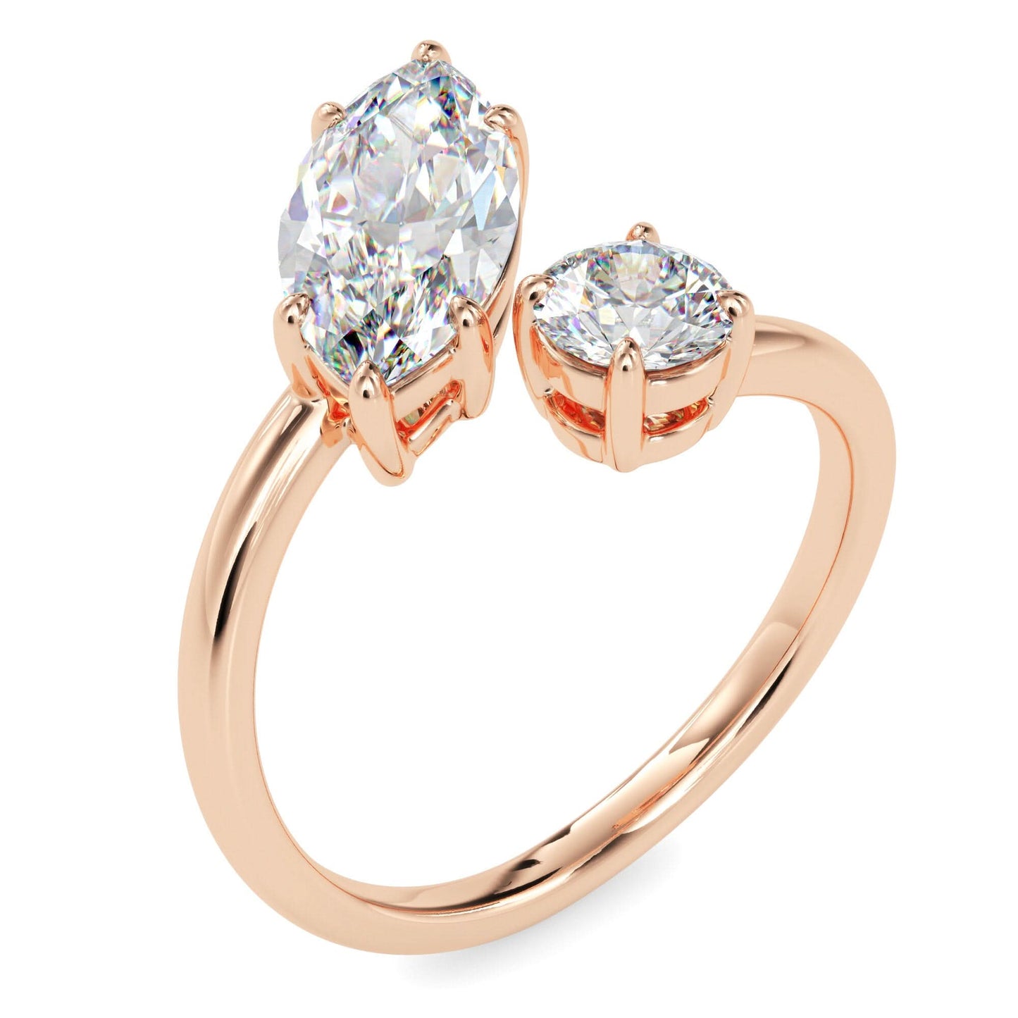 toi et moi 2.50 carat round & marquise cut diamond engagement ring for women โ two stone bridal jewelry