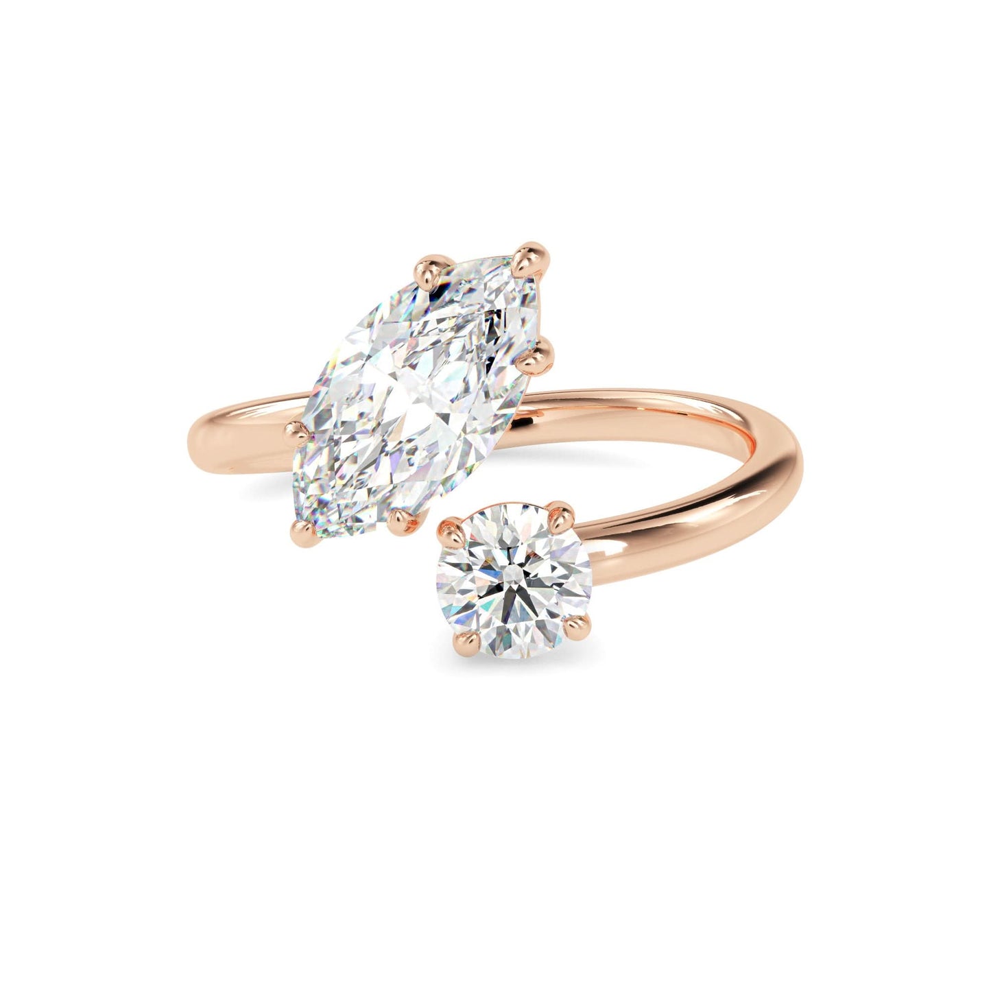 toi et moi 2.50 carat round & marquise cut diamond engagement ring for women โ two stone bridal jewelry