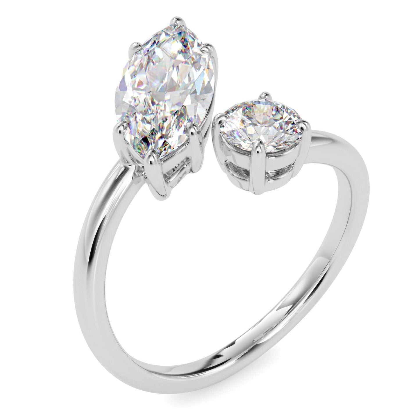 toi et moi 2.50 carat round & marquise cut diamond engagement ring for women โ two stone bridal jewelry