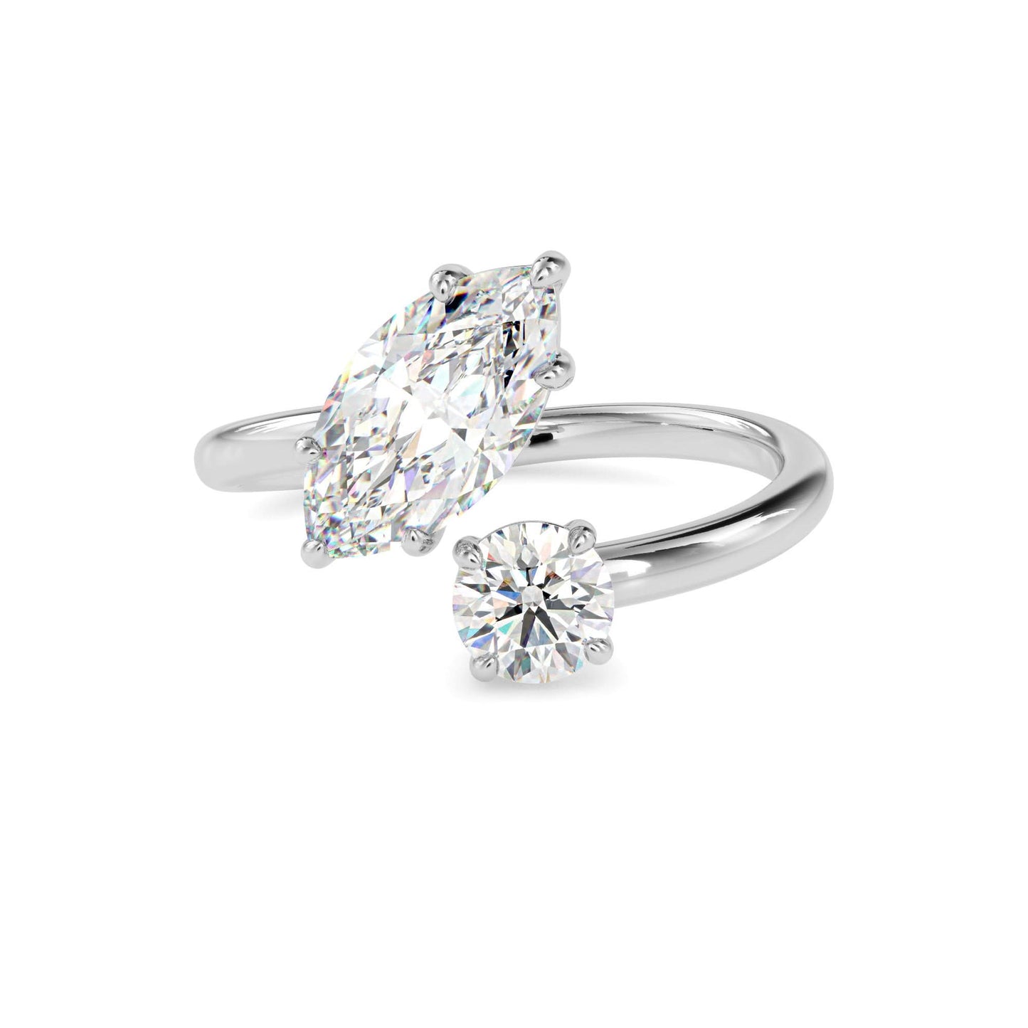 toi et moi 2.50 carat round & marquise cut diamond engagement ring for women โ two stone bridal jewelry