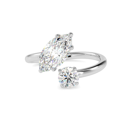Toi et Moi 2.50 Carat Round & Marquise Cut Diamond Engagement Ring for Women – Two Stone Bridal Jewelry