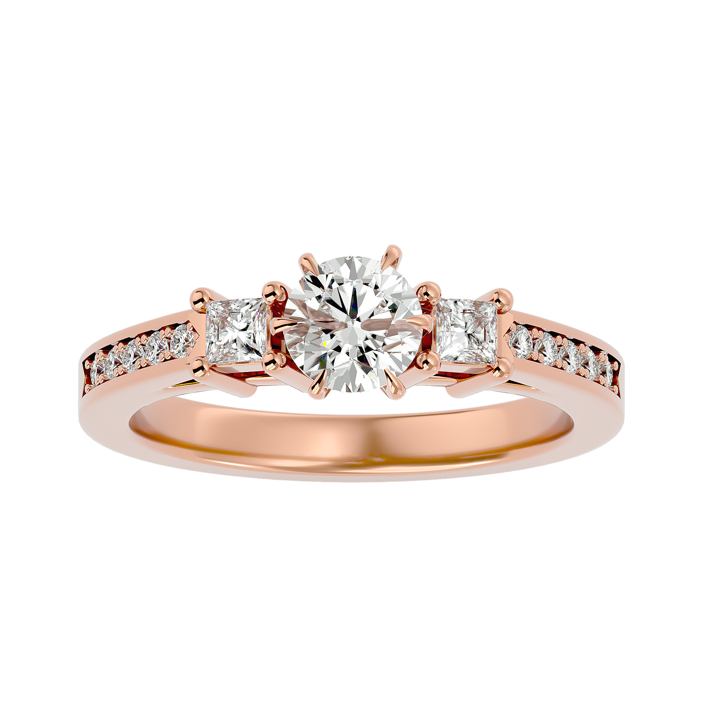 three stone 2.20 carat round & princess cut diamond engagement ring for women – elegant bridal jewelry