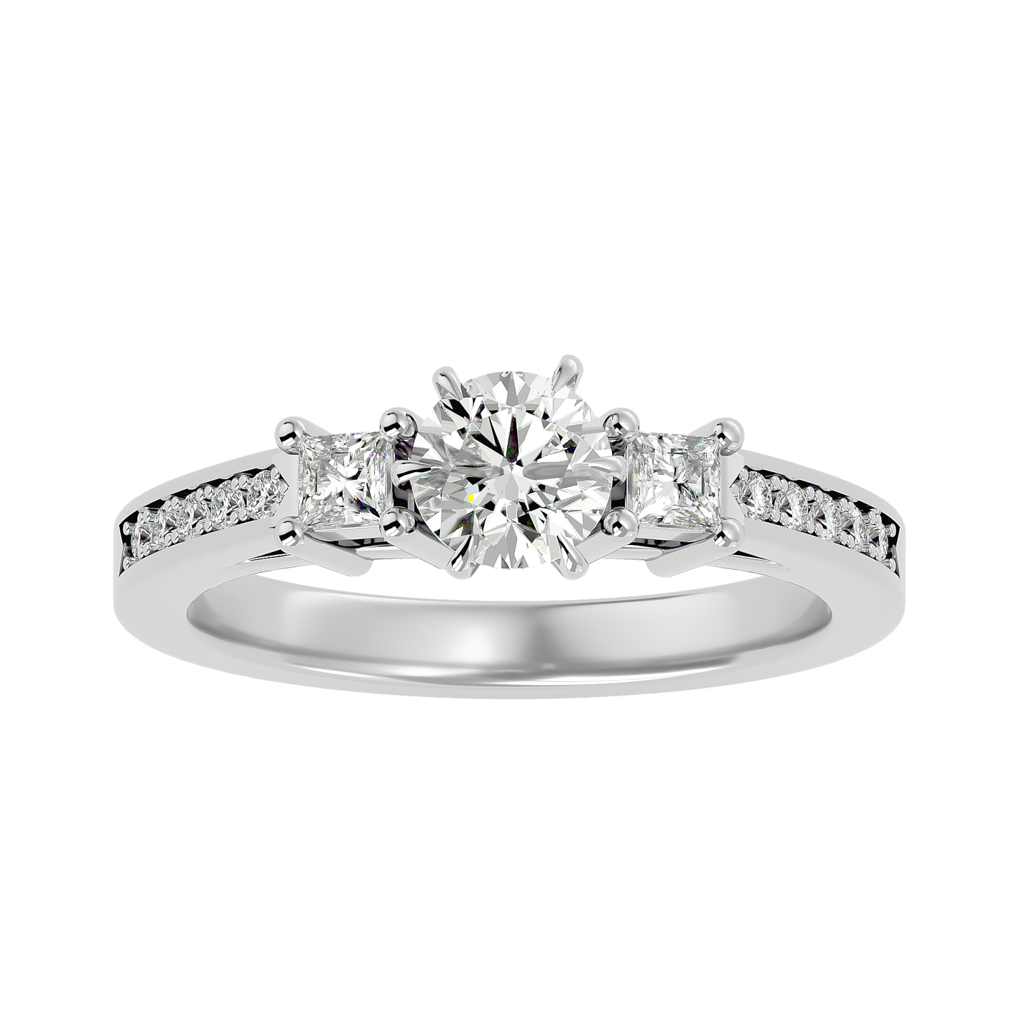 three stone 2.20 carat round & princess cut diamond engagement ring for women – elegant bridal jewelry