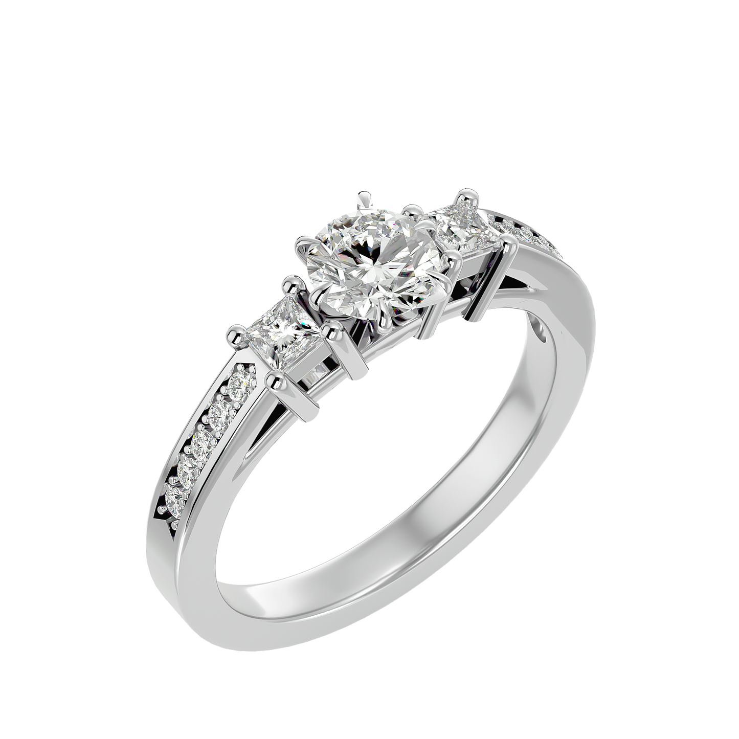 three stone 2.20 carat round & princess cut diamond engagement ring for women – elegant bridal jewelry