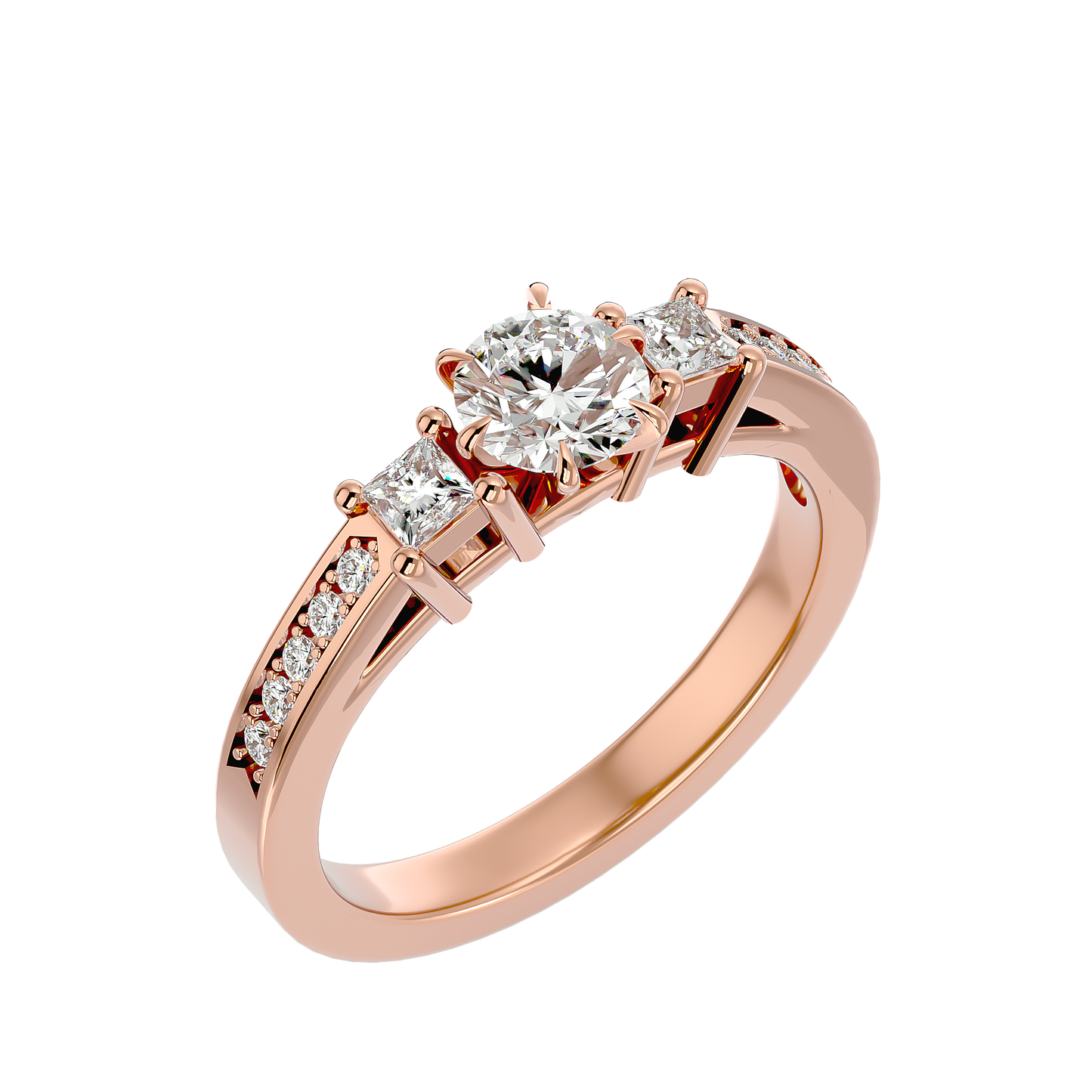 three stone 2.20 carat round & princess cut diamond engagement ring for women – elegant bridal jewelry