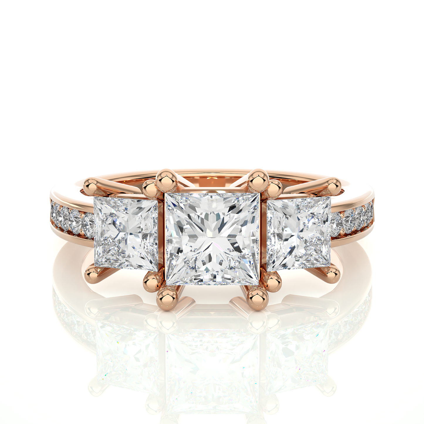 three stone 2.20 carat princess cut diamond engagement ring for women โ elegant bridal jewelry