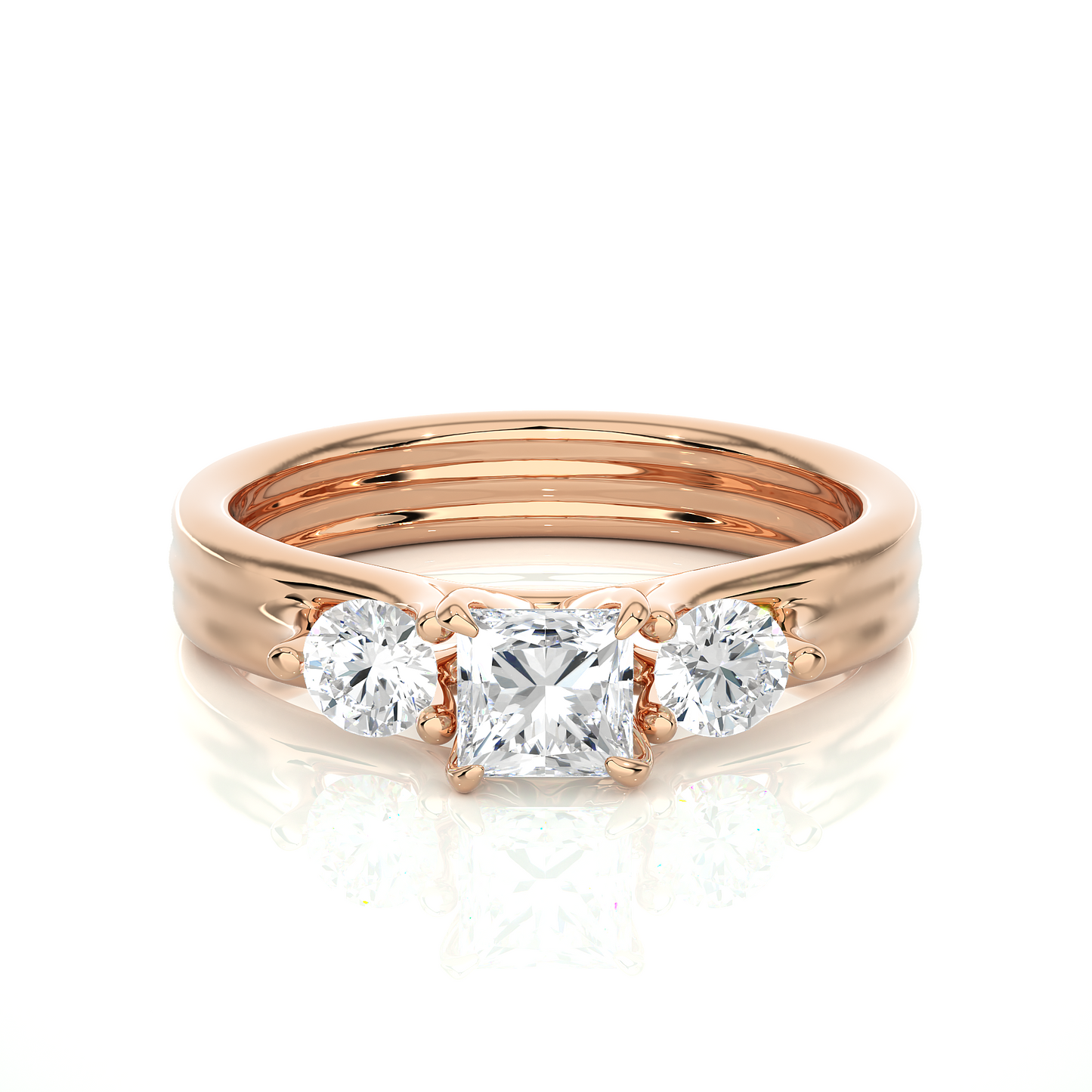 trinity princess & round cut diamond three-stone engagement ring for women – elegant bridal jewelry