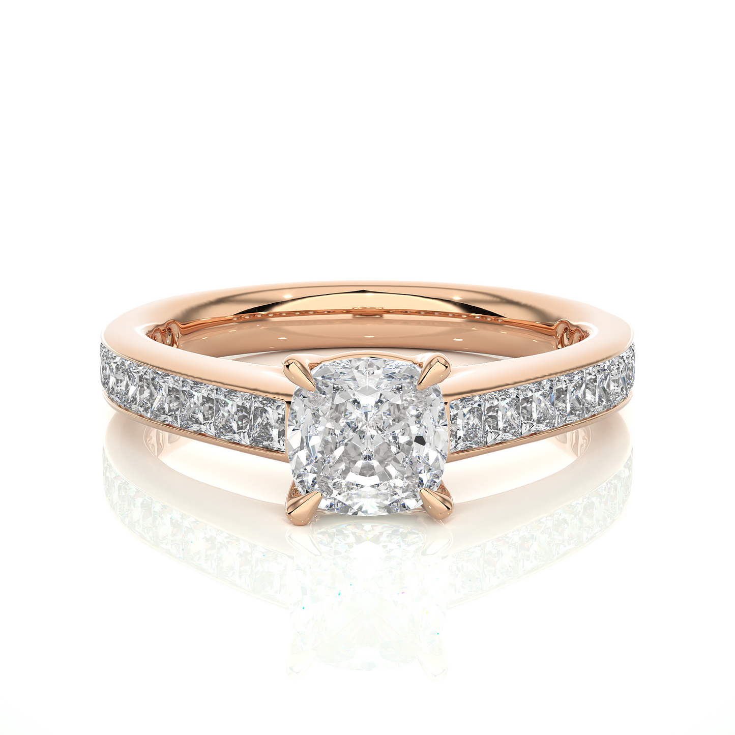 1.20 carat cushion cut solitaire diamond engagement ring with princess side stones โ elegant bridal jewelry