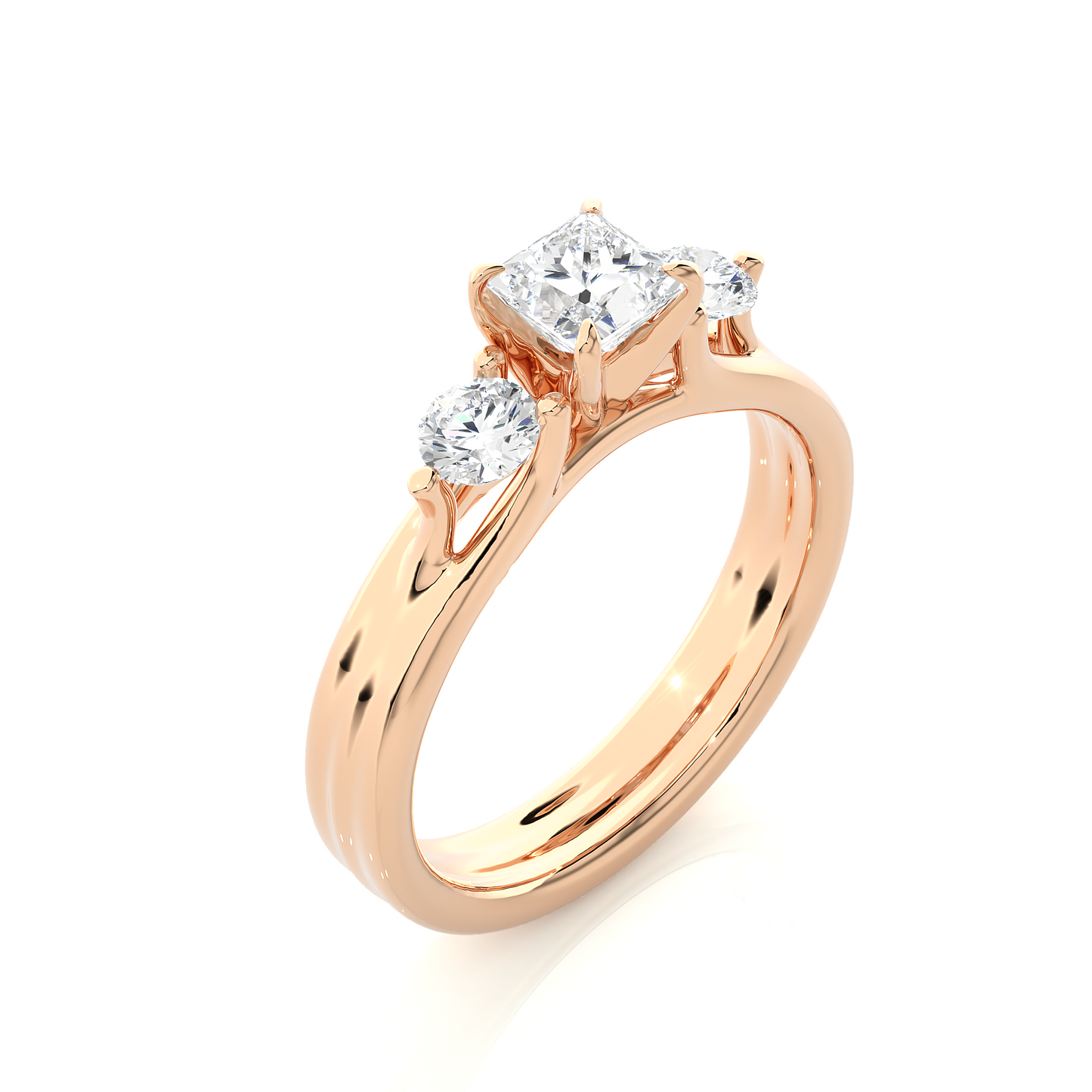 trinity princess & round cut diamond three-stone engagement ring for women – elegant bridal jewelry