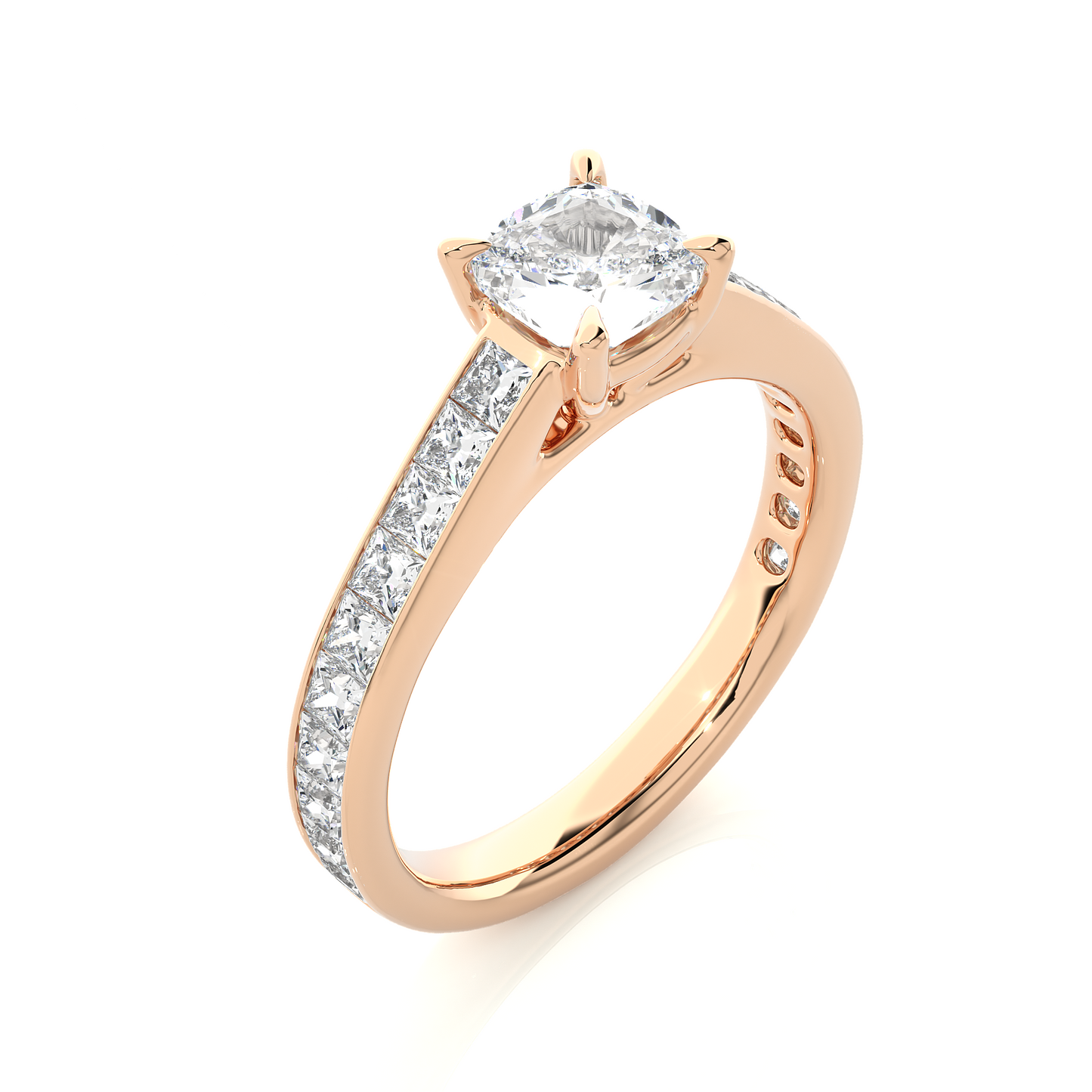 1.20 carat cushion cut solitaire diamond engagement ring with princess side stones โ elegant bridal jewelry