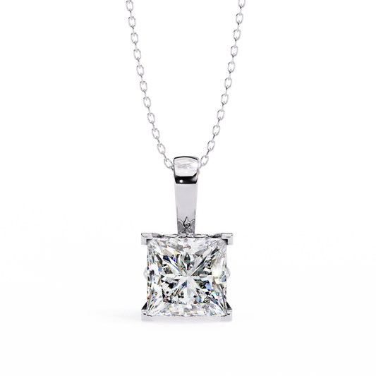 2.00 Carat Princess Cut Diamond Solitaire Pendant Necklace - Modern Fine Jewelry