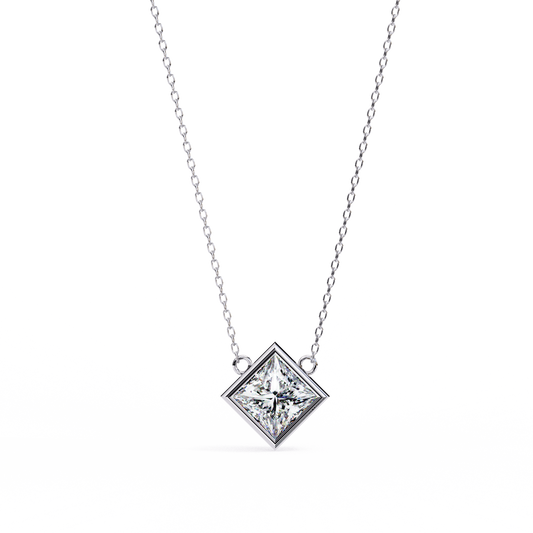 2.00 Carat Princess Cut Diamond Solitaire Pendant Necklace - Classic Fine Jewelry