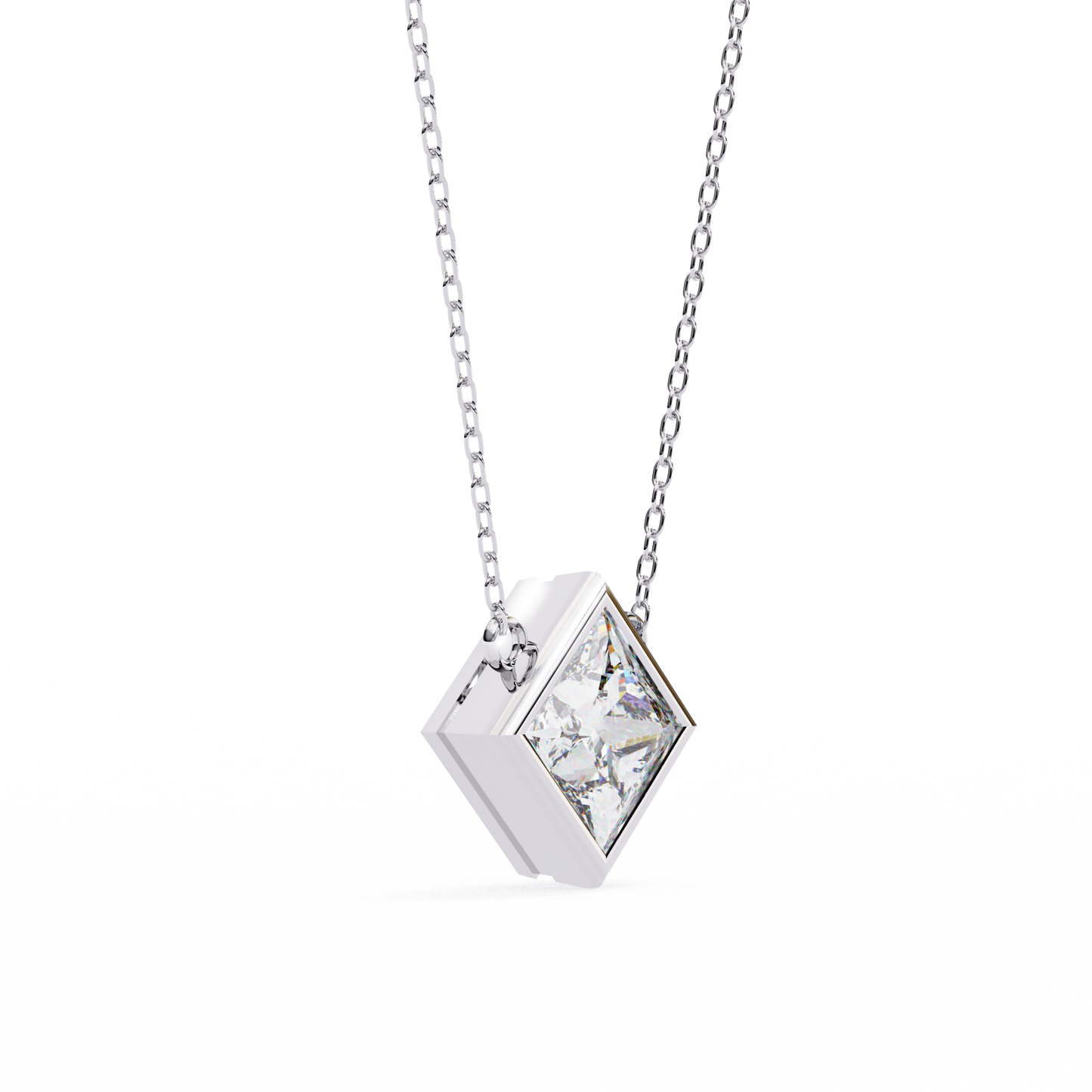 lgd solitaire pendant princess stone (2.01ct pair ) in 14k gold without chain