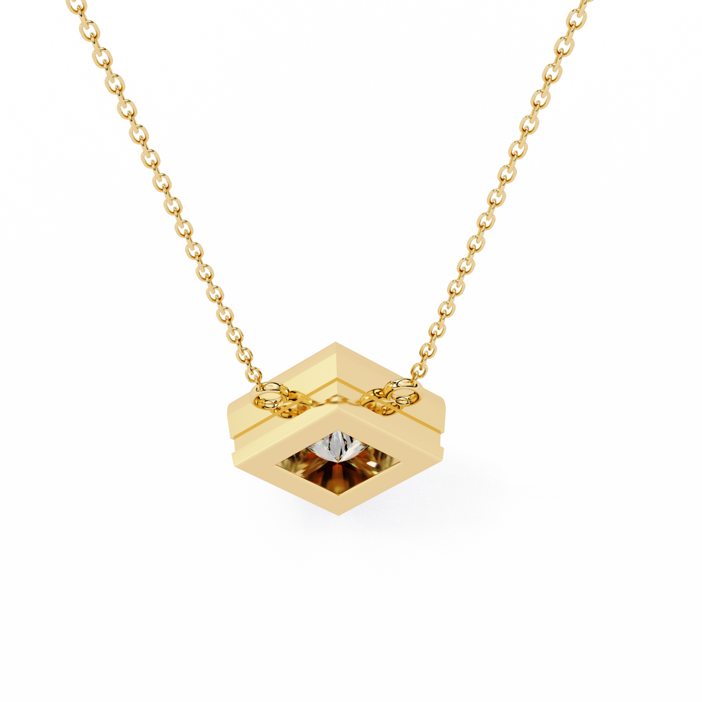 lgd solitaire pendant princess stone (2.01ct pair ) in 14k gold without chain