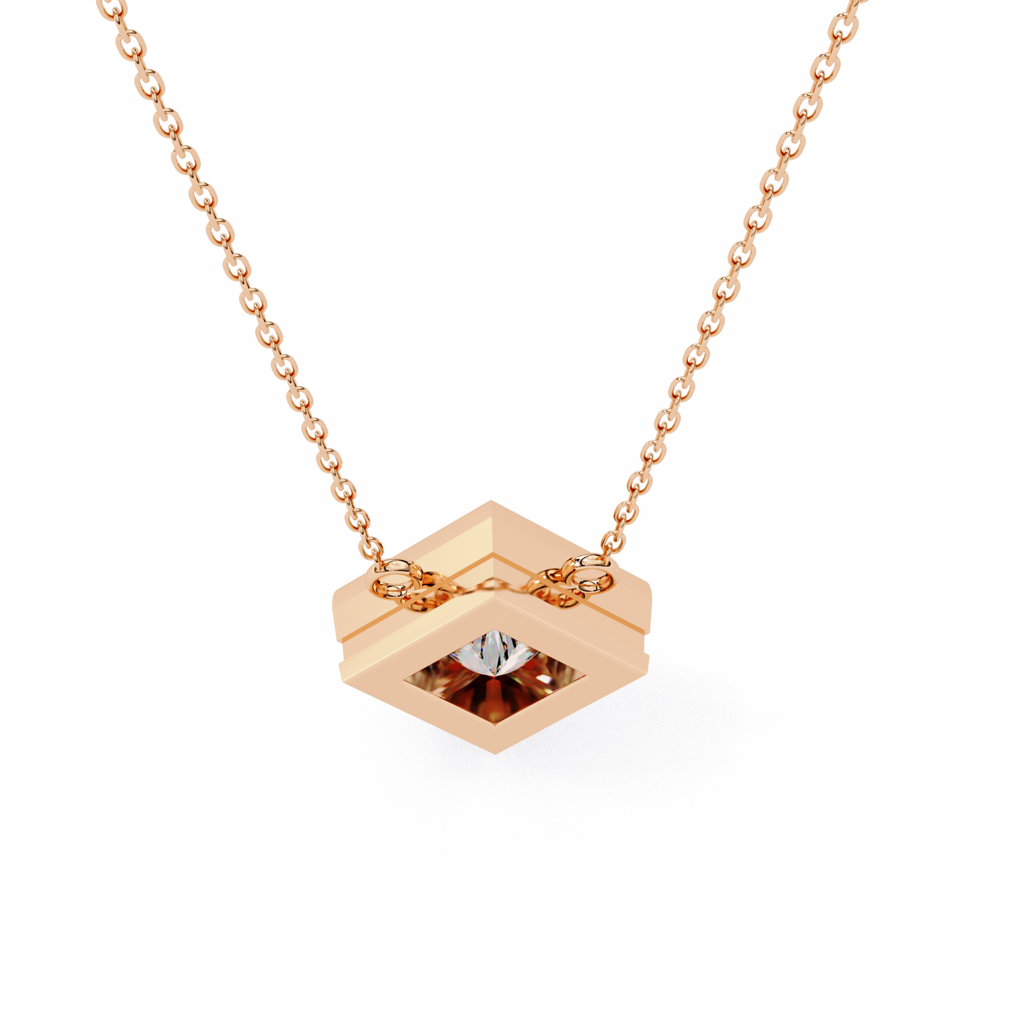 lgd solitaire pendant princess stone (2.01ct pair ) in 14k gold without chain