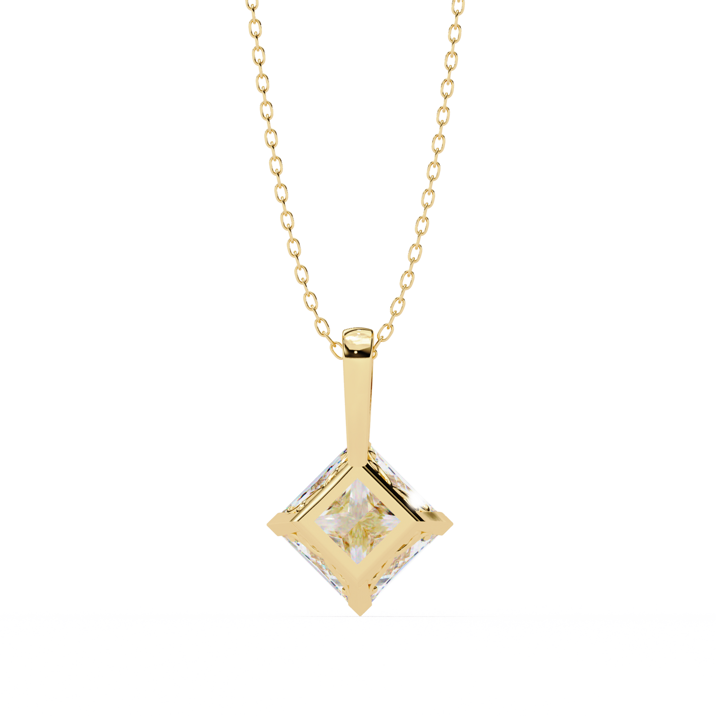 lgd solitaire pendant princess stone (2.87ct pair ) in 14k gold without chain