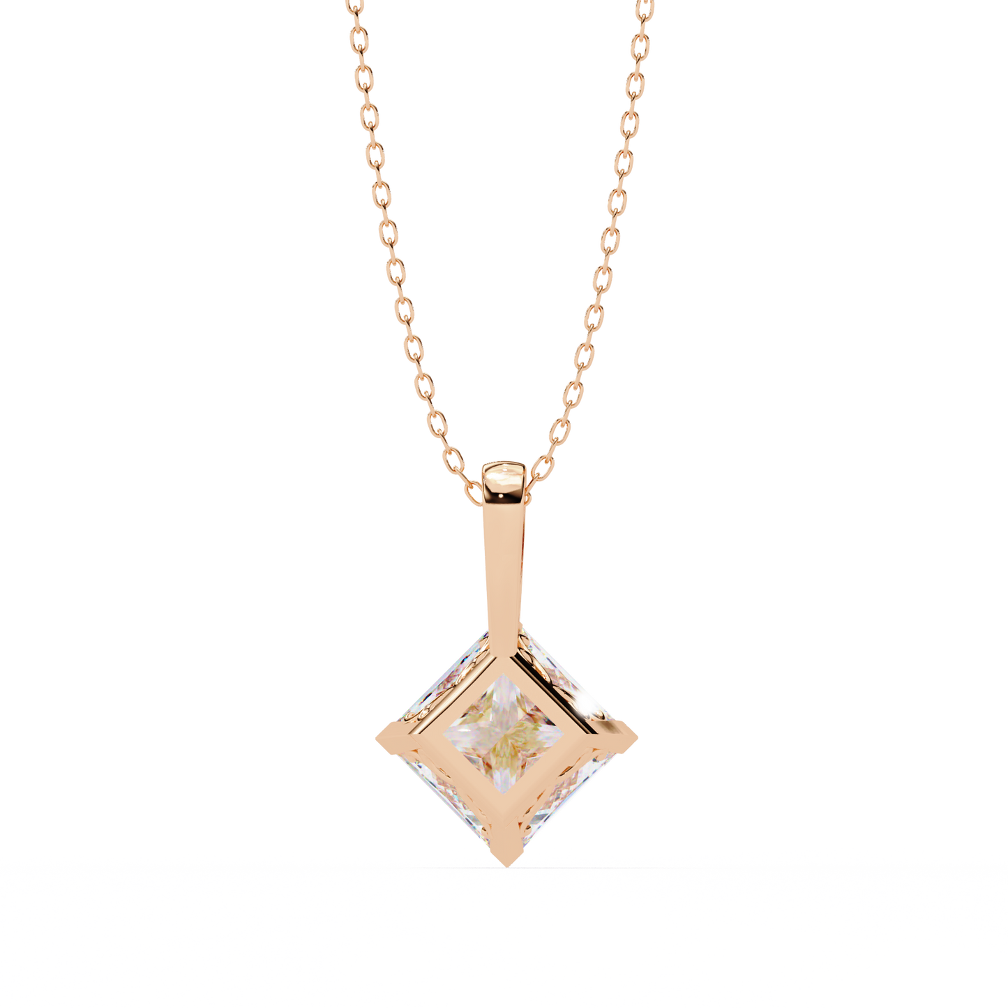 lgd solitaire pendant princess stone (2.87ct pair ) in 14k gold without chain