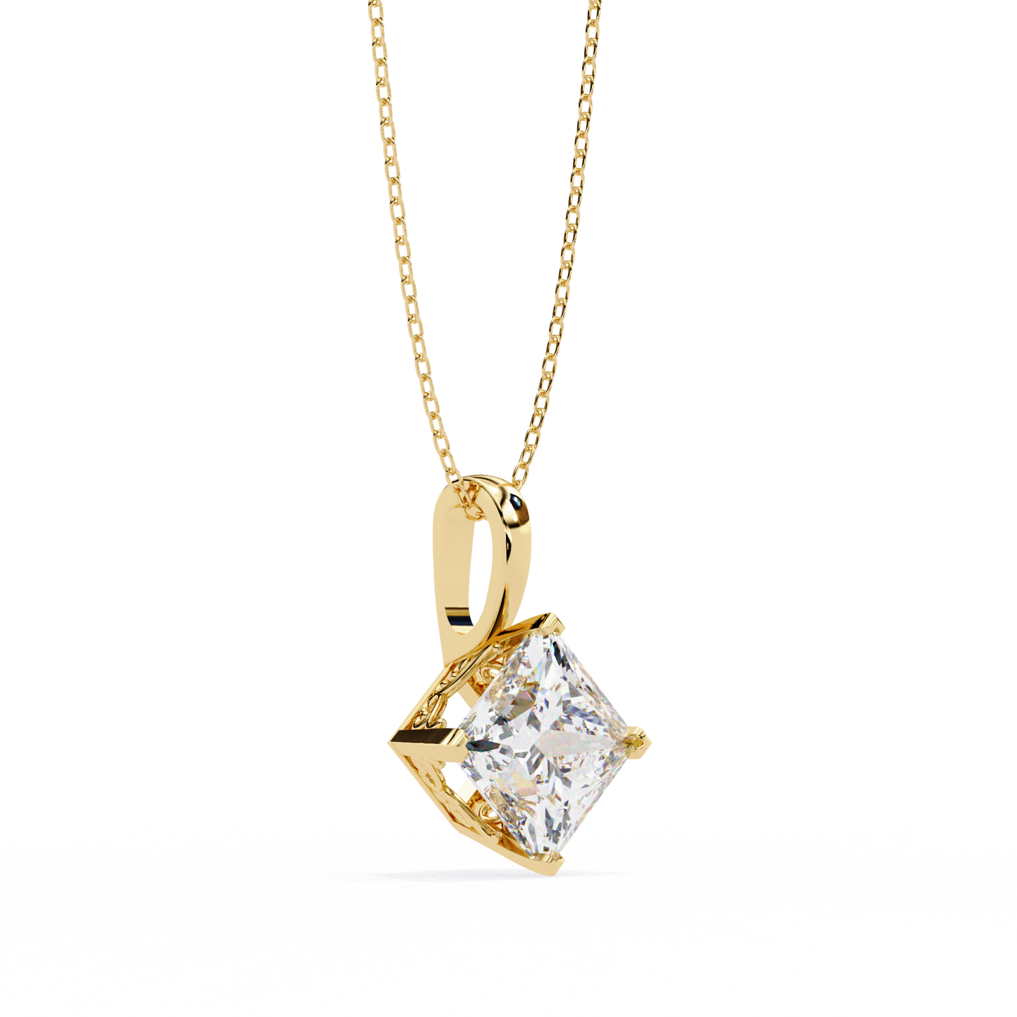 lgd solitaire pendant princess stone (2.87ct pair ) in 14k gold without chain