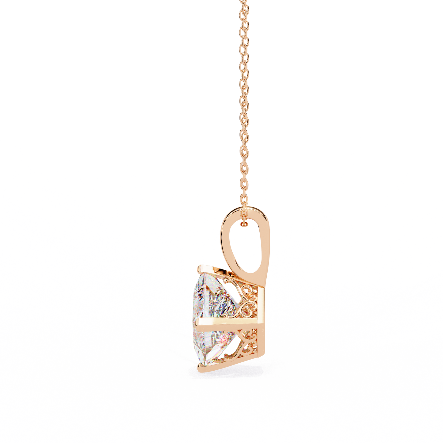 lgd solitaire pendant princess stone (2.87ct pair ) in 14k gold without chain