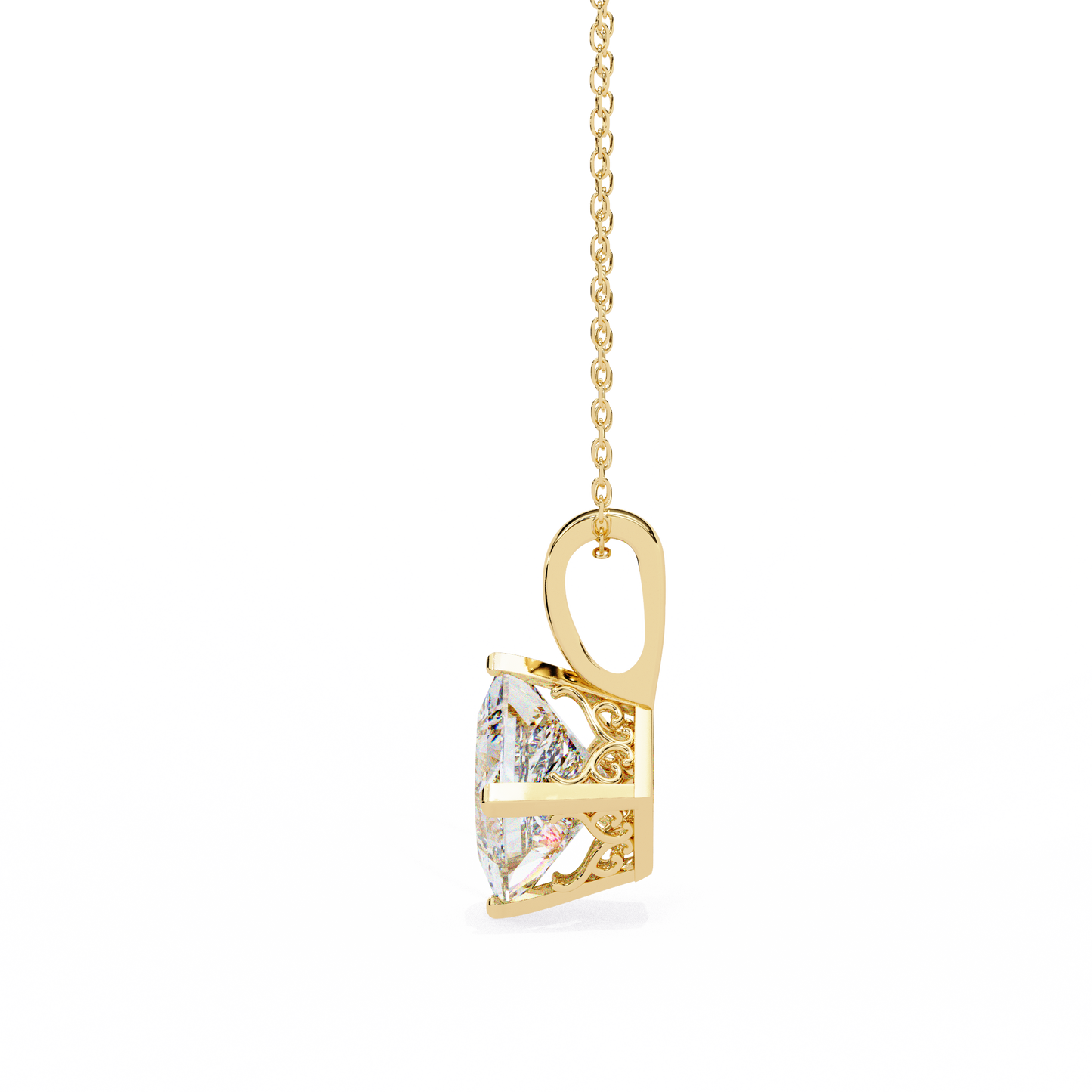lgd solitaire pendant princess stone (2.87ct pair ) in 14k gold without chain