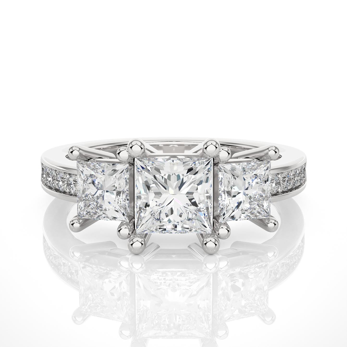 three stone 2.20 carat princess cut diamond engagement ring for women โ elegant bridal jewelry