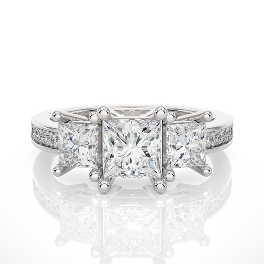 Three Stone 2.20 Carat Princess Cut Diamond Engagement Ring for Women – Elegant Bridal Jewelry