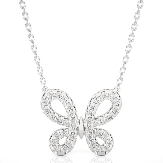 Round Cut Butterfly Pavé Diamond Pendant Necklace – Dainty Jewelry for Women