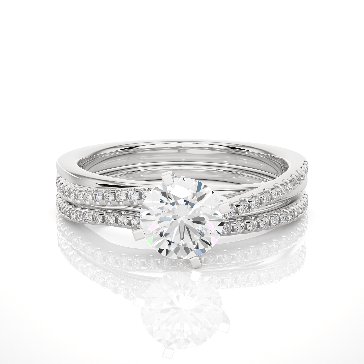 2.52 carat round cut solitaire diamond engagement ring with round side stones โ elegant bridal ring