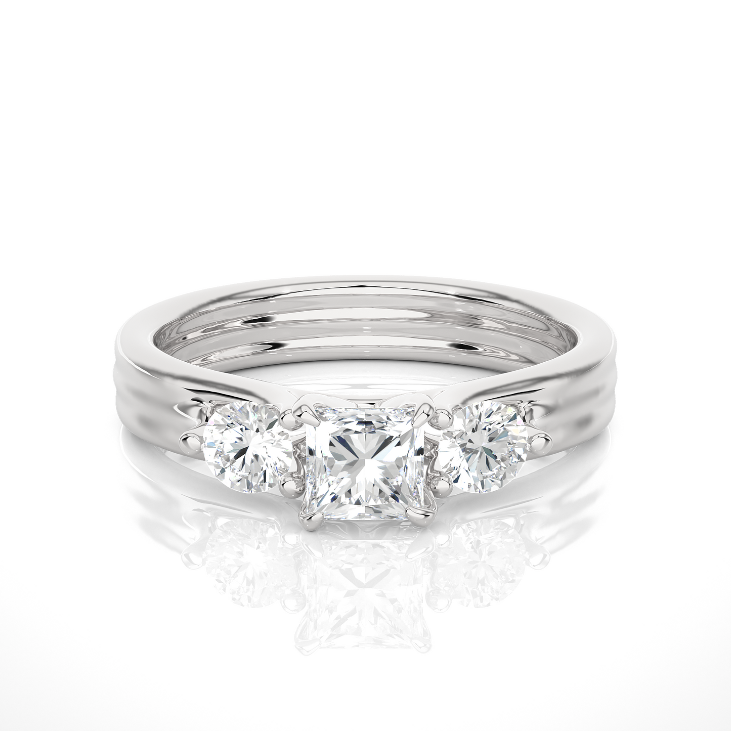 trinity princess & round cut diamond three-stone engagement ring for women – elegant bridal jewelry