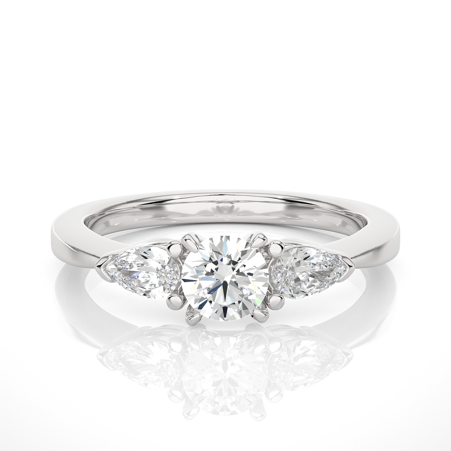 three stone 2 carat round & pear cut diamond engagement ring for women – elegant bridal jewelry