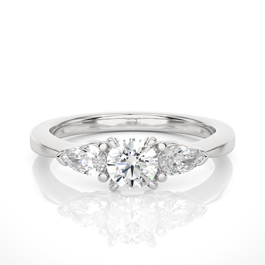 Three Stone 2 Carat Round & Pear Cut Diamond Engagement Ring for Women – Elegant Bridal Jewelry