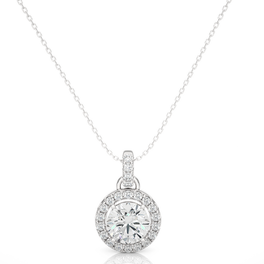1.72 Carat Round Cut Diamond Halo Pendant Necklace – Elegant Fine Jewelry