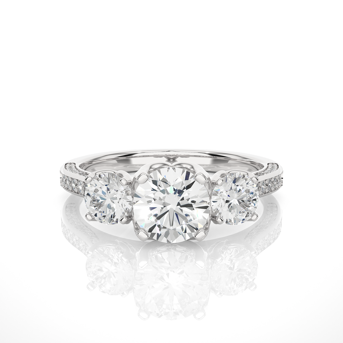 three stone 2.52 carat round cut diamond engagement ring for women โ luxury bridal jewelry