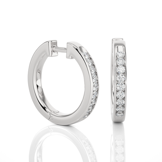 Round Cut Diamond Classic White Gold Hoop Earrings – Timeless Everyday Jewelry for Women