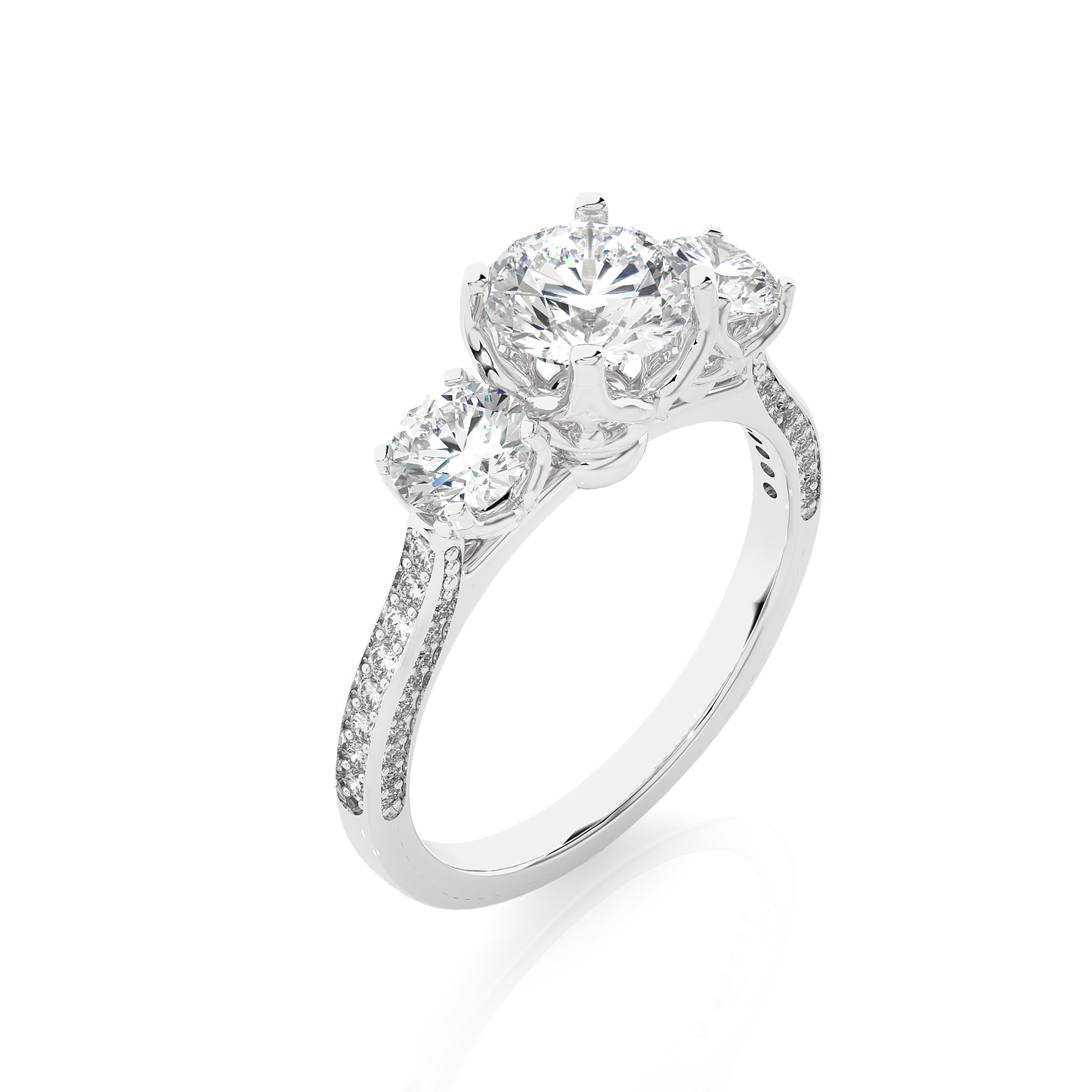 three stone 2.52 carat round cut diamond engagement ring for women โ luxury bridal jewelry