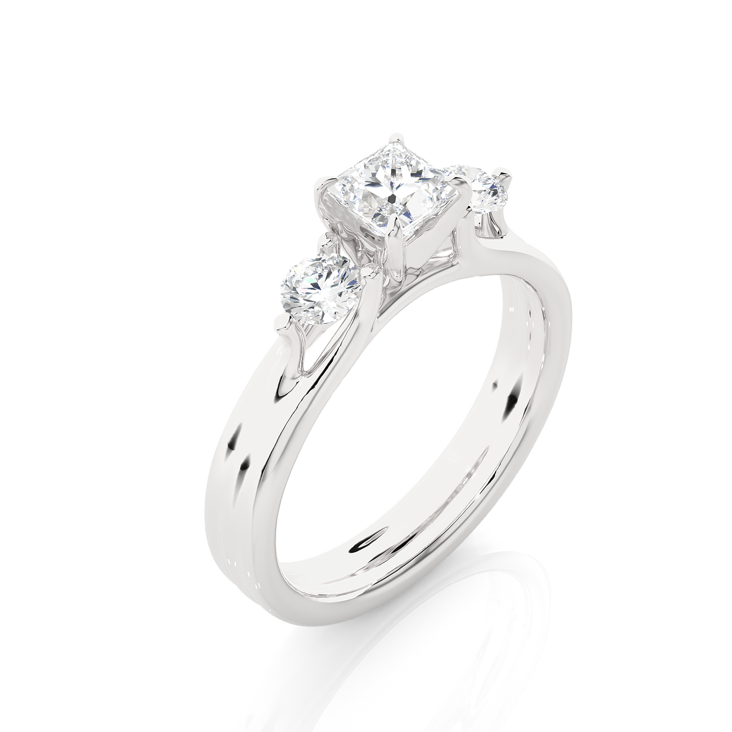 trinity princess & round cut diamond three-stone engagement ring for women – elegant bridal jewelry