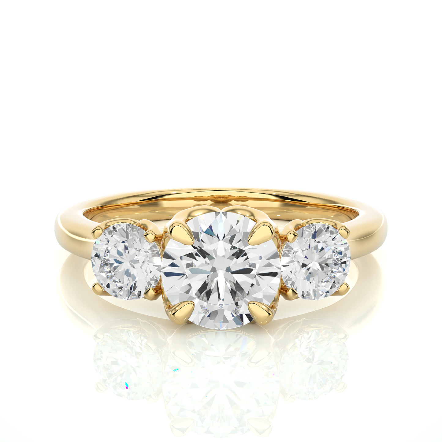 gold ring with three diamonds on a white background