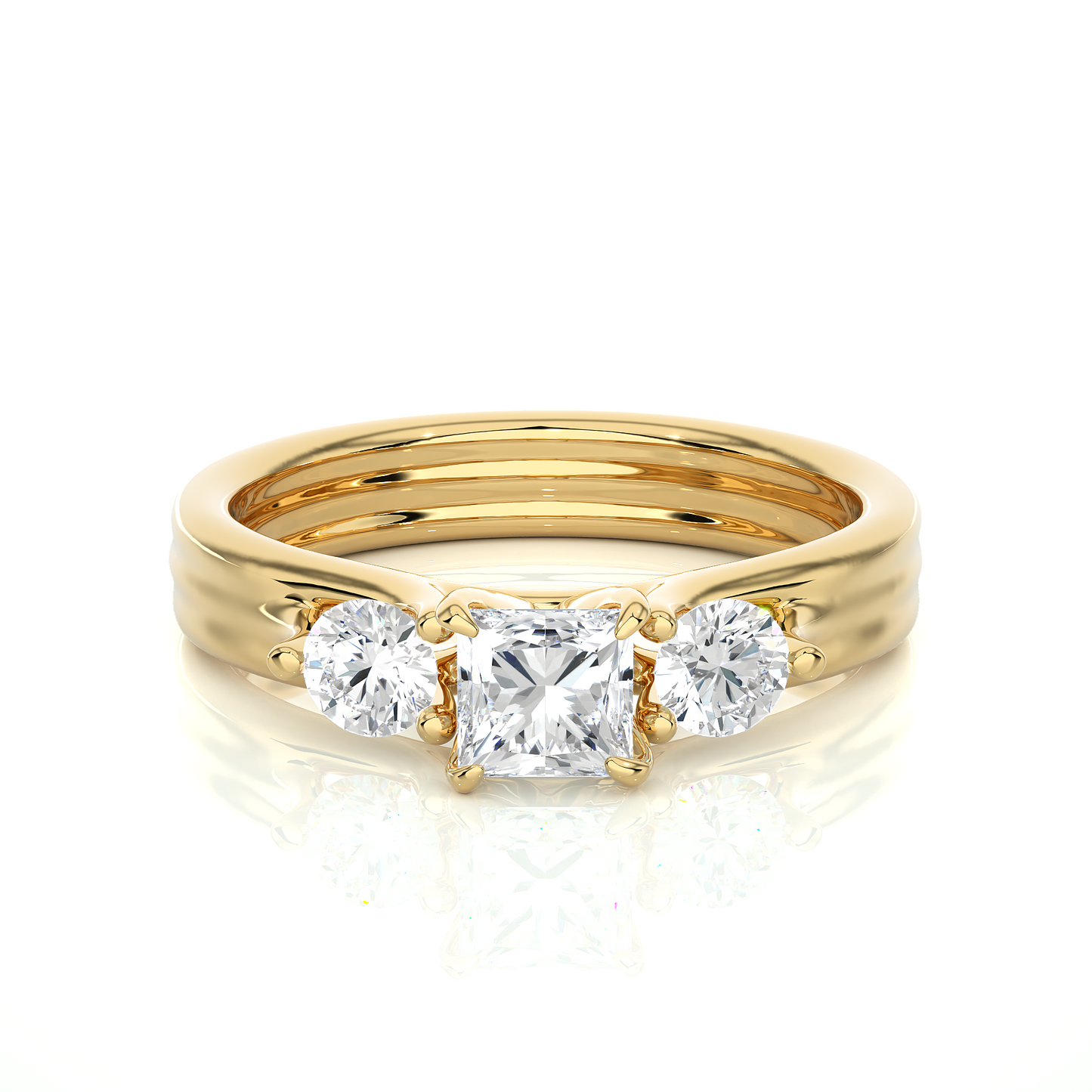 trinity princess & round cut diamond three-stone engagement ring for women – elegant bridal jewelry