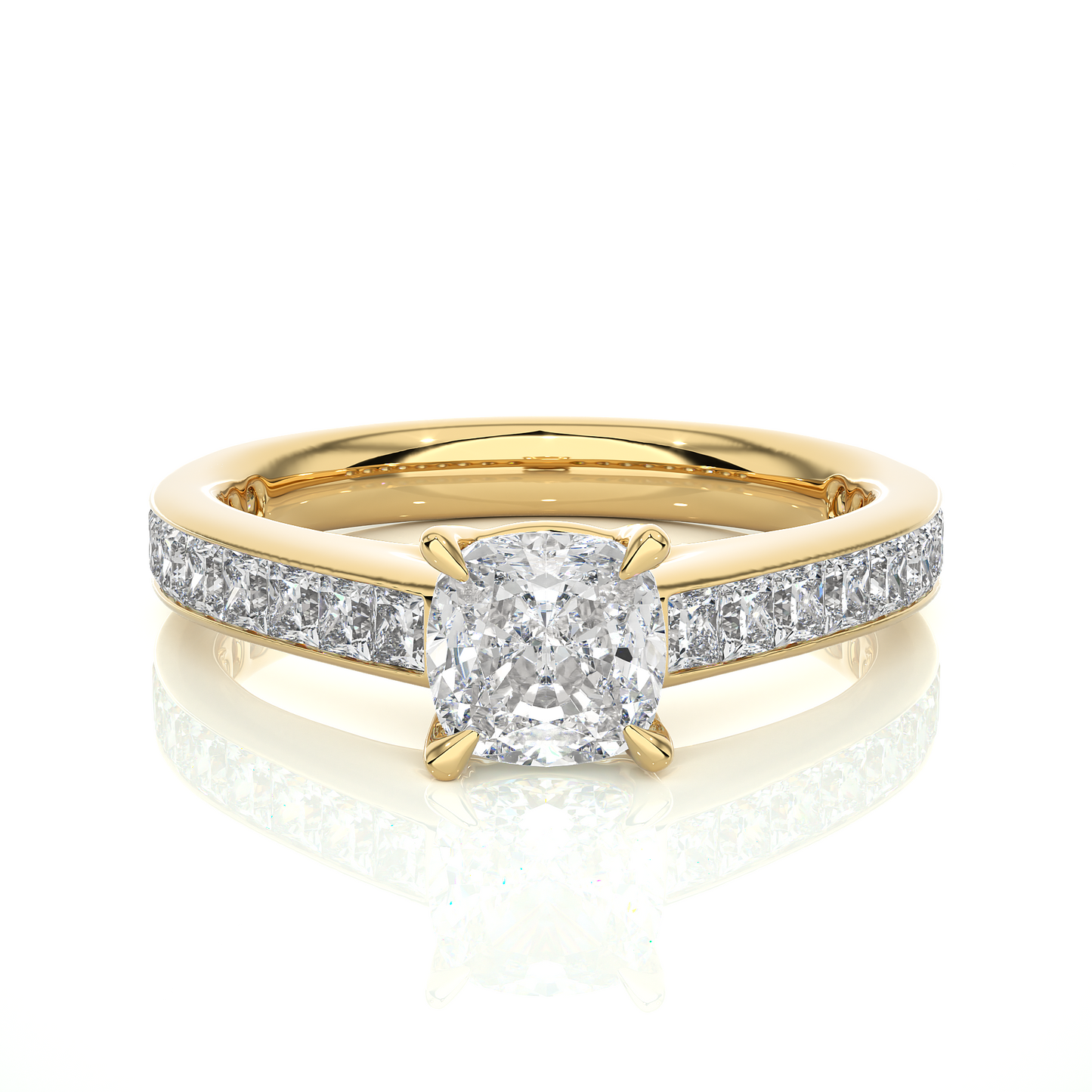 1.20 carat cushion cut solitaire diamond engagement ring with princess side stones โ elegant bridal jewelry