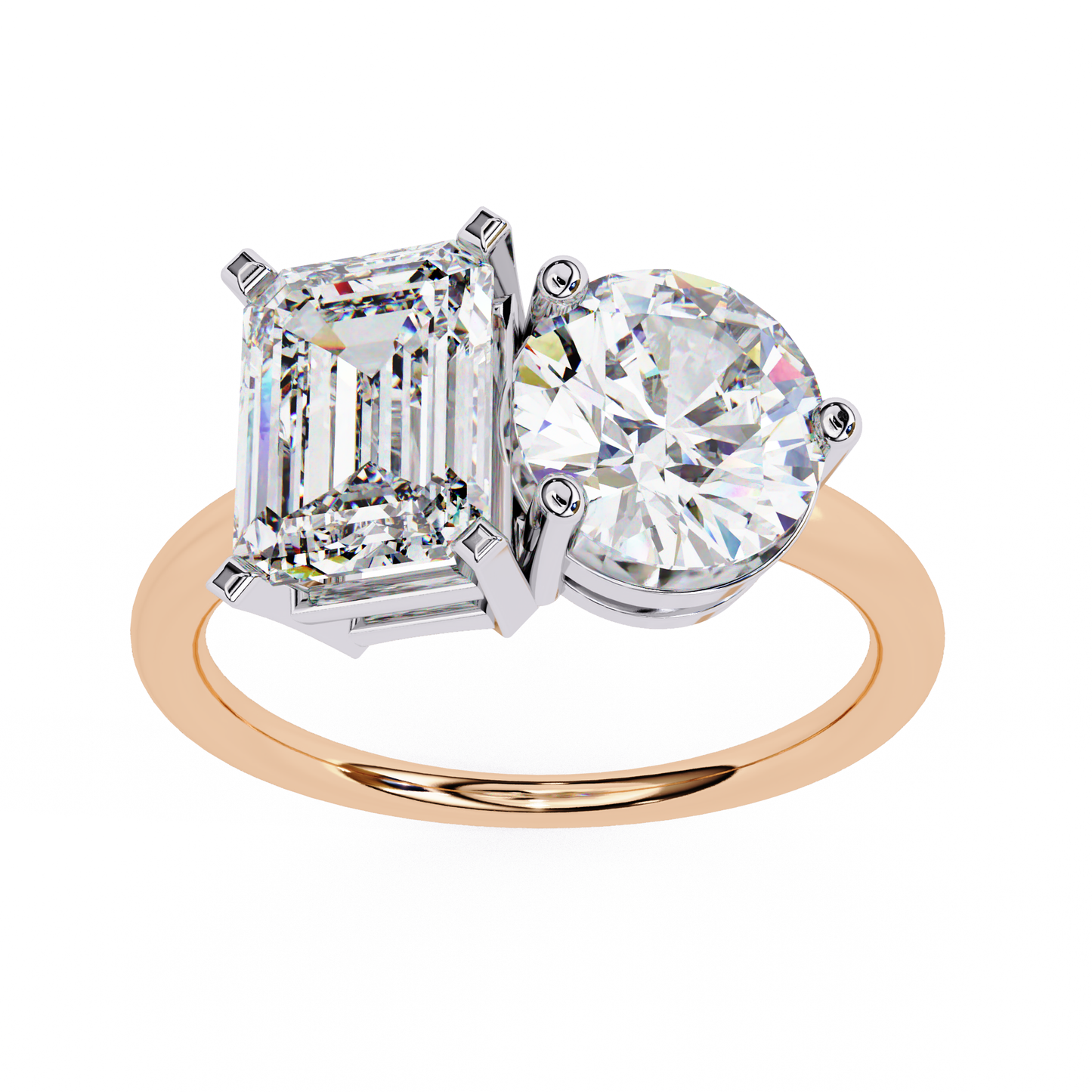 toi et moi 2.00 carat emerald & round cut diamond engagement ring – two stone bridal jewelry