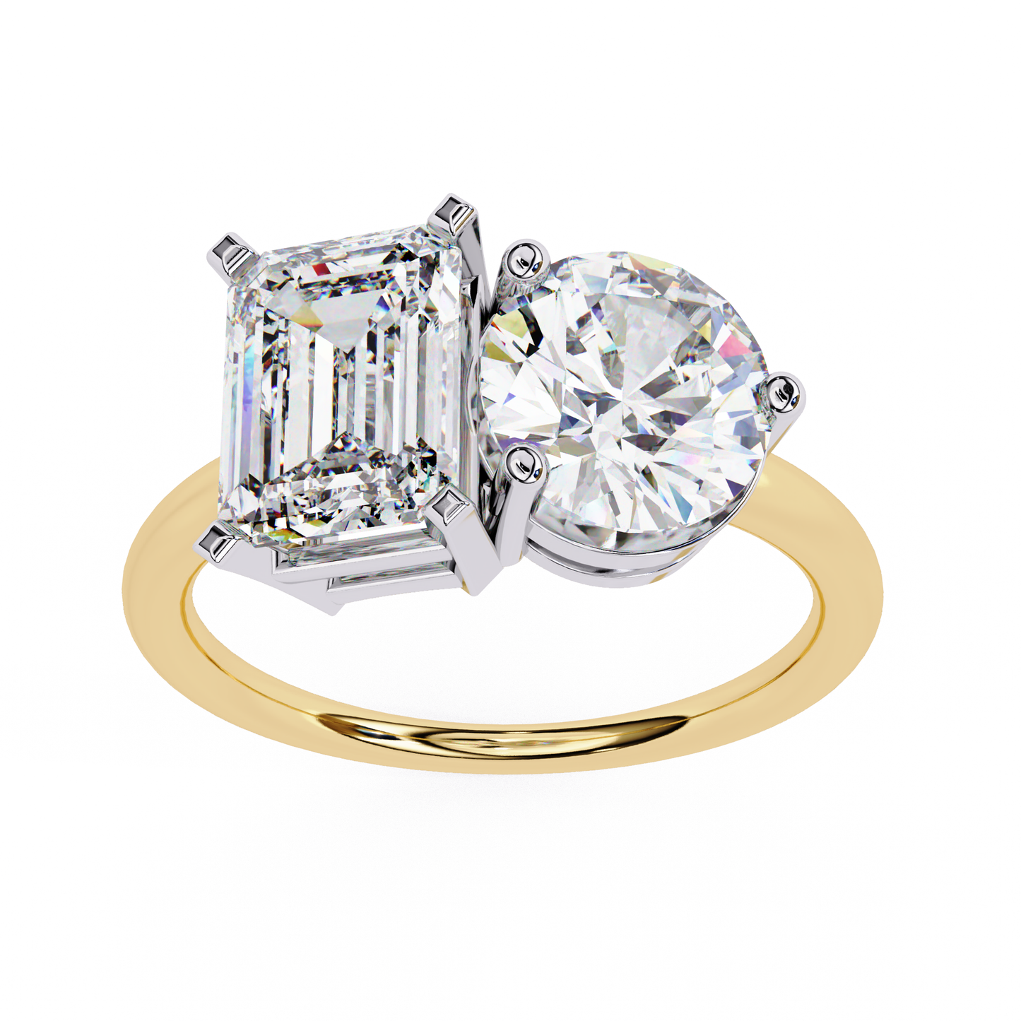 toi et moi 2.00 carat emerald & round cut diamond engagement ring – two stone bridal jewelry